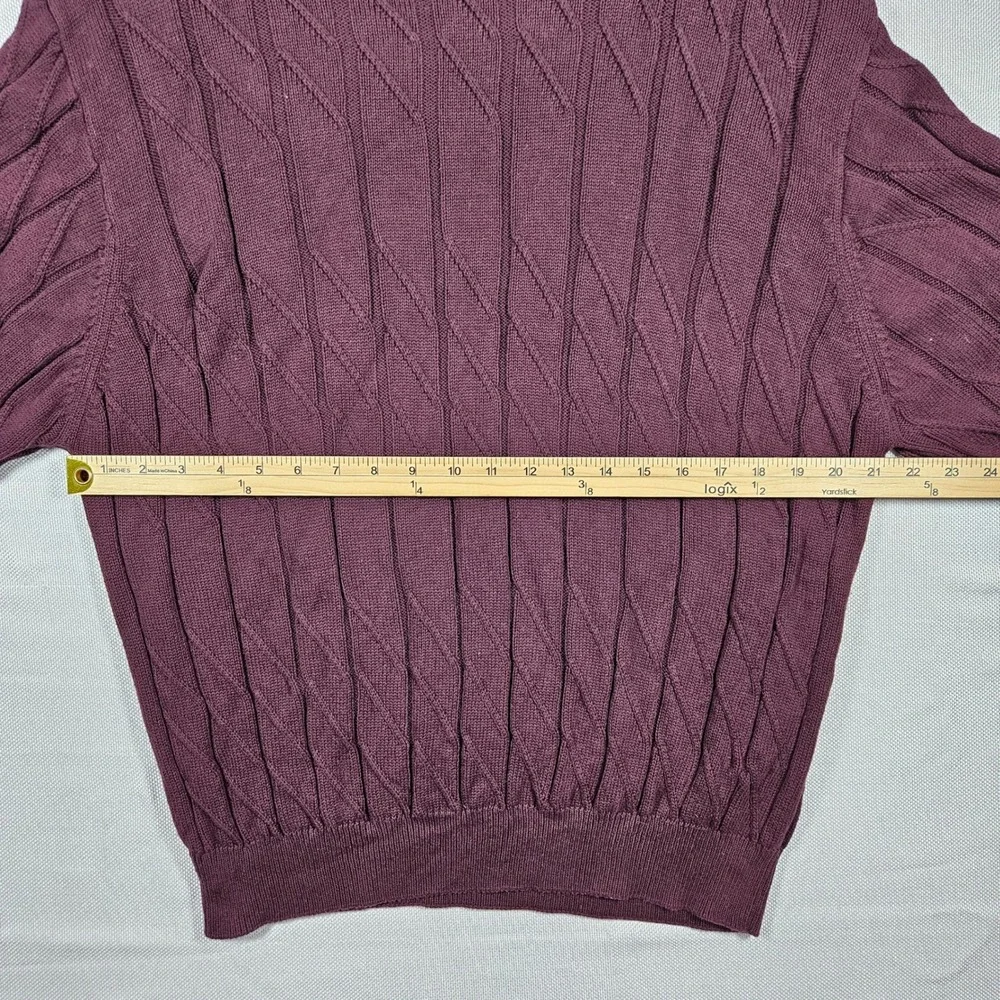 Alan‎ Flusser Burgundy Cable Knit Crewneck Sweater Mens Size L 100 Cotton